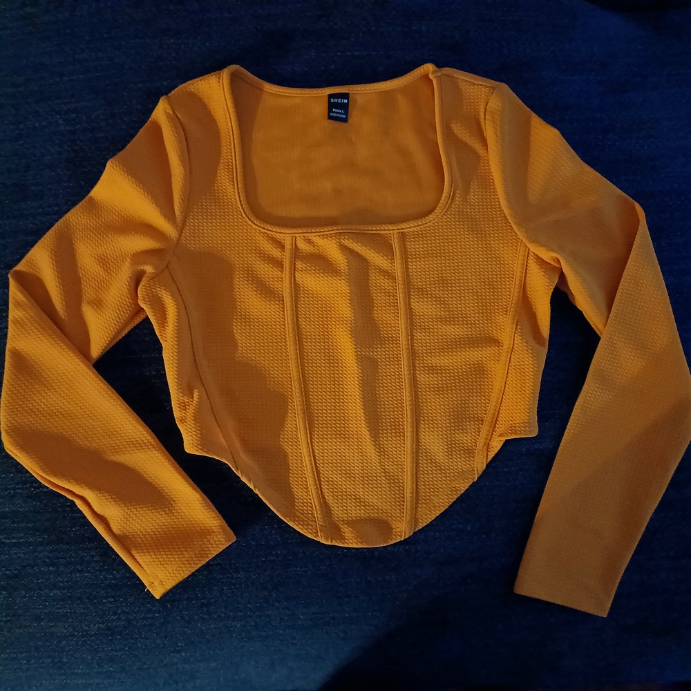 Shein Mustard Yellow Long Sleeve Crop Top